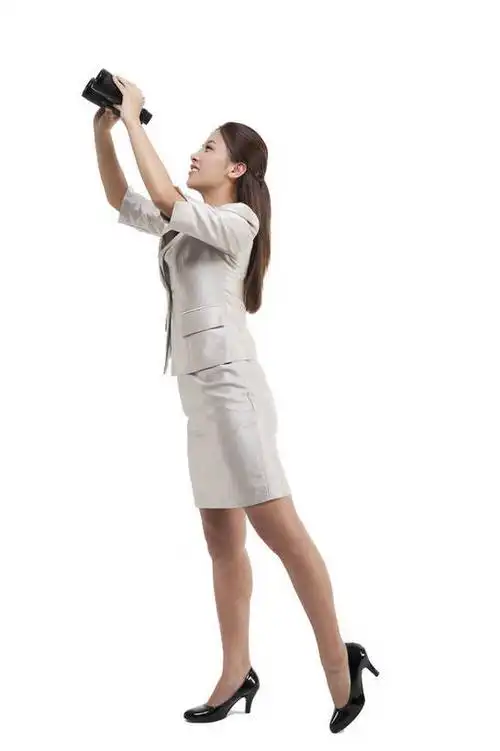 东方人,商务人士,商务女性,站,竖图,彩色,室内,白天,白色背景,侧面