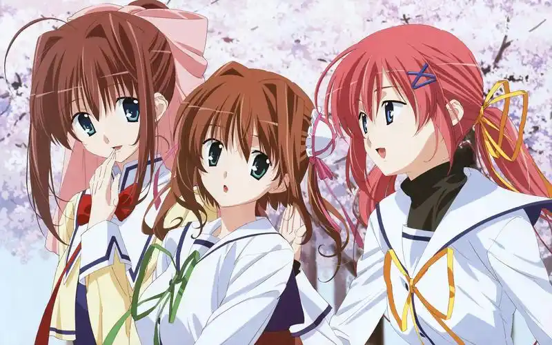 壁纸 三个动漫女孩,女学生,樱花