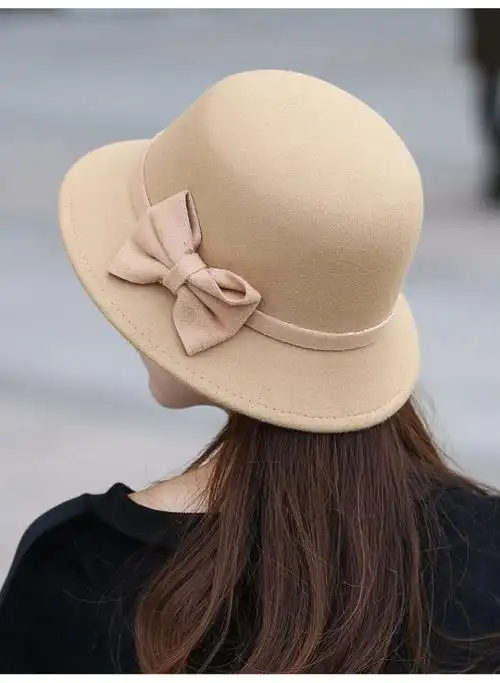 帽子女春秋时尚呢帽礼帽优雅复古英伦大檐帽韩版遮阳帽盆帽圆顶