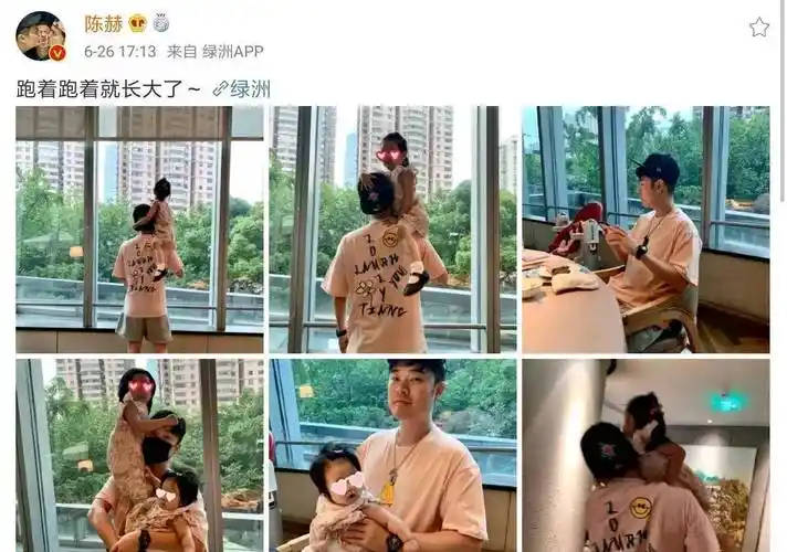 原创陈赫一人身上挂两娃老大骑肩上双手薅他头发老二大佬姿态表情全程