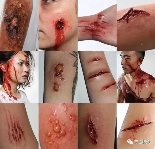 掌握利用特效化妆材料和酒精油彩上色制作出割伤,划伤,淤青,烧伤,增生