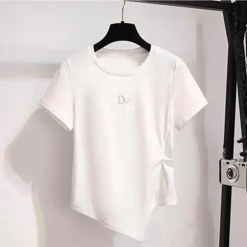 小众不规则下摆t恤女短袖夏季侧边打结上衣设计感潮 - 17网