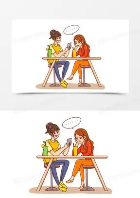 卡通手绘闺蜜谈心场景素材