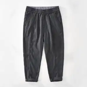 夏季薄款亚麻裤男裤九分裤西裤日系复古宽松麻布料休闲裤棉麻裤子