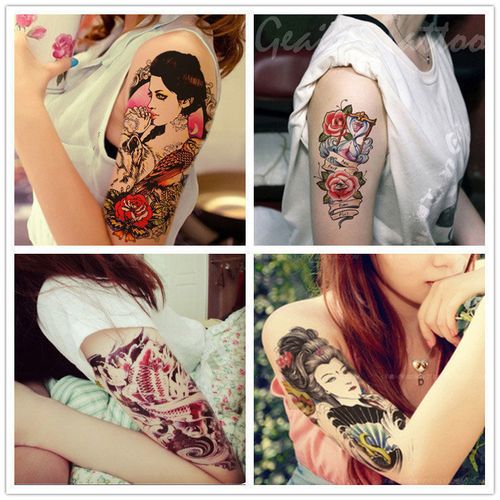 元族新品社会花臂纹身贴纹身贴半臂花臂个性性感艺貂蝉美女防水社会