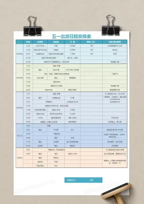 五一出游日程安排表excel模板