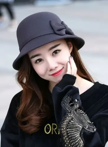 帽子女春秋时尚呢帽礼帽优雅复古英伦大檐帽韩版遮阳帽盆帽圆顶