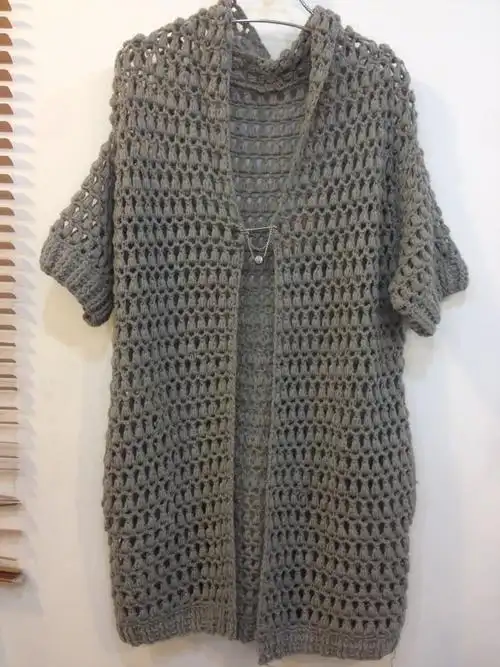 韩国风格手钩短袖开衫毛线外套