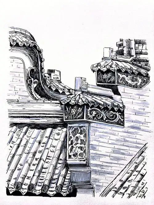 古建筑  #速写  #钢笔速写  #针管笔手绘  #针管笔临摹  #接