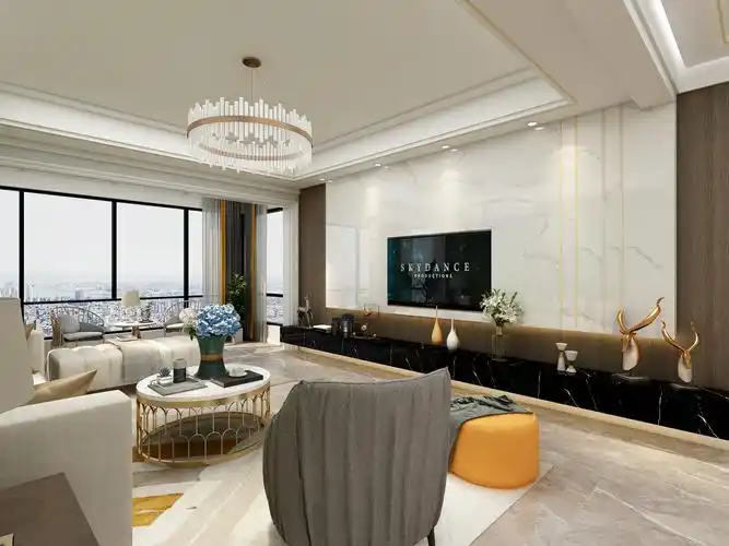 130平现代轻奢三室效果图