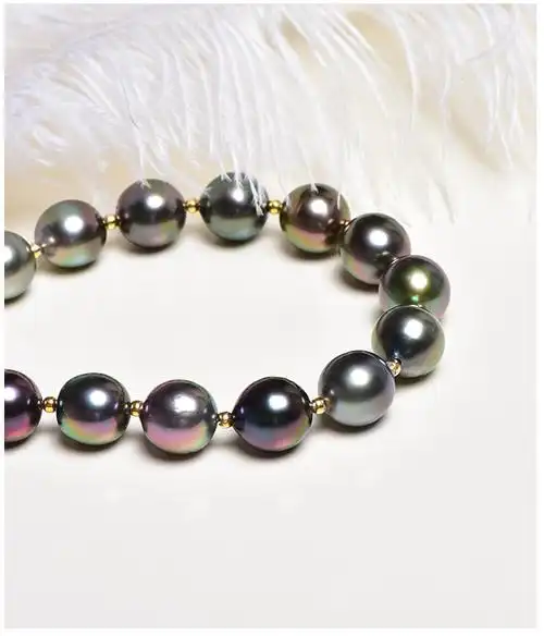 18k金大溪地黑珍珠手链原色强光珍珠串链8-9mm广西北海一件批发
