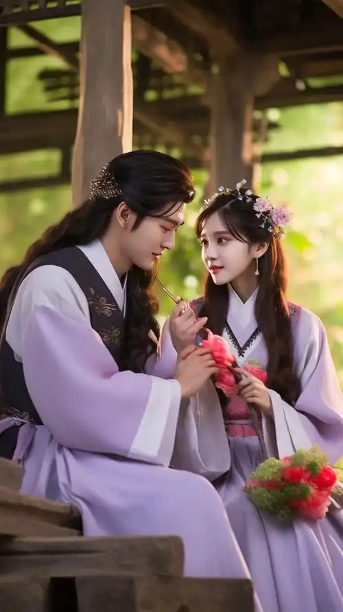 丹青山水画中游,古风情侣心相扣. 宛如仙侣离尘嚣,身心融合桃 - 抖音