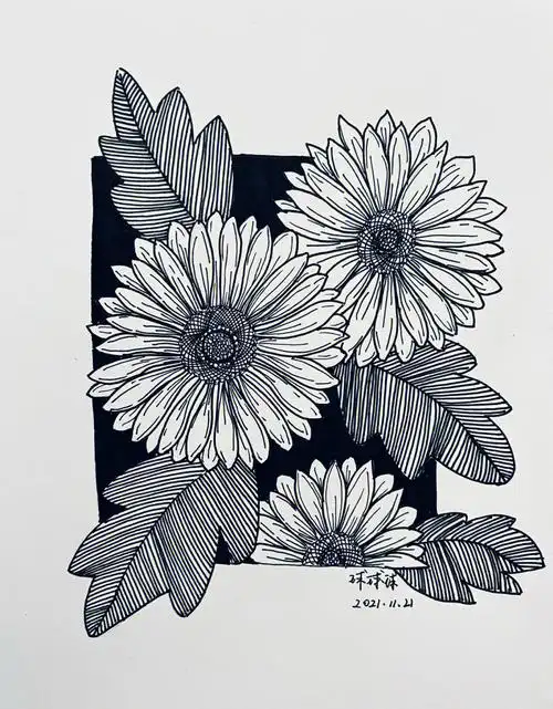 黑白装饰画花卉