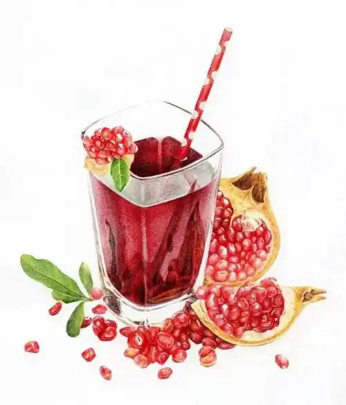 彩铅教程一杯鲜榨石榴汁画法步骤