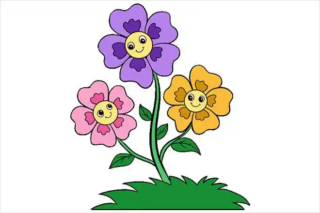 怎么教孩子画一幅春天的花朵卡通画(步骤图解)_机灵班