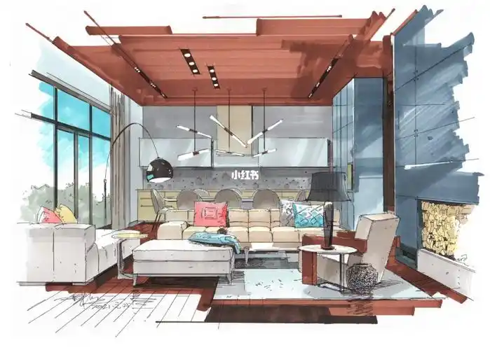 手绘     #室内设计手绘   #室内手绘    #马克笔手绘     #客厅