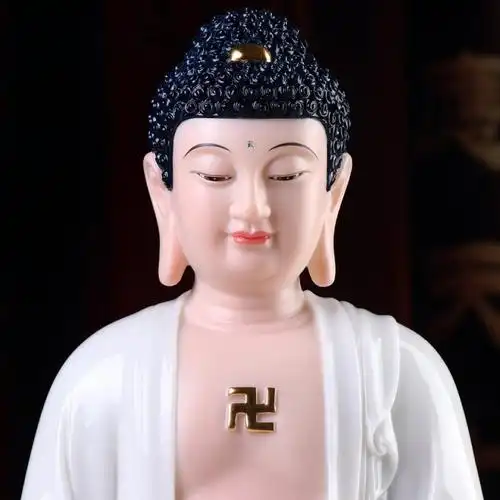 汉白玉玉瓷释迦牟尼佛像居家供奉阿弥陀佛三宝佛开光摆件