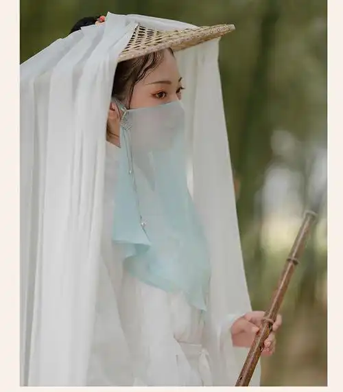 新品面纱古风原创遮脸夏季遮阳防晒古风刺绣女配饰色绣花面纱白色