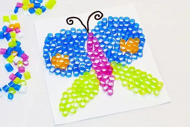 幼儿园手工制作小动物吸管粘贴画蝴蝶步骤图解