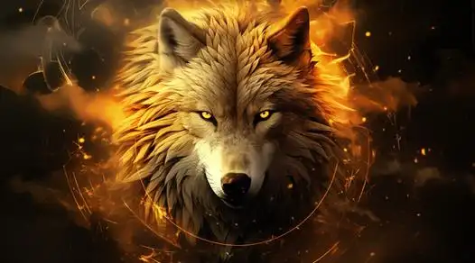 火狼,看着你,凶狠的眼神,精美ai狼图桌面壁纸图片ai凝视凶狠火焰火狼