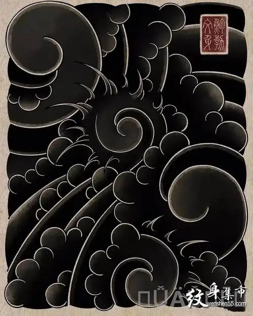 日式纹身手稿老传统版雾刹车印满背花臂花腿包臂素材