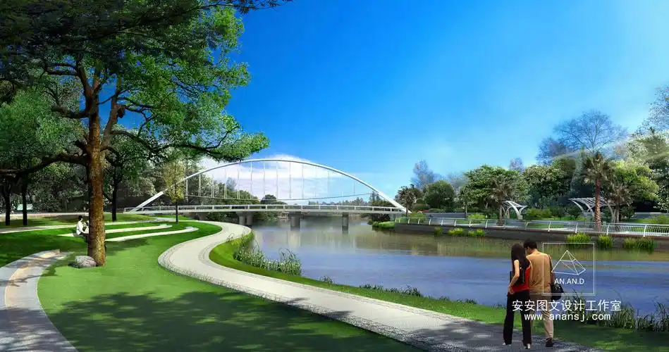 安安设计表现各式河道景观的道路绿化效果图设计