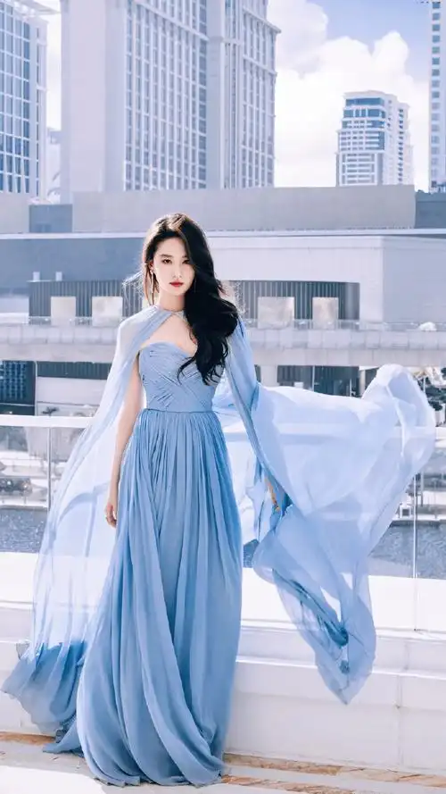 澳门国际电影节##刘亦菲蓝色抹胸纱裙