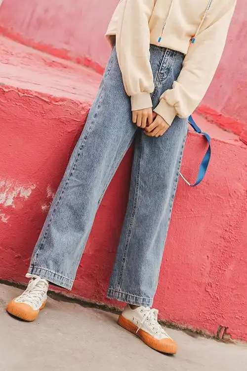 高腰牛仔阔腿裤女