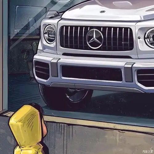 小男孩看玻璃窗里面大g汽车的动漫图片