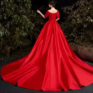 婚纱红色新娘复古法式