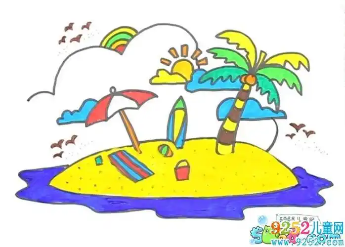 大海白云蓝天简笔画