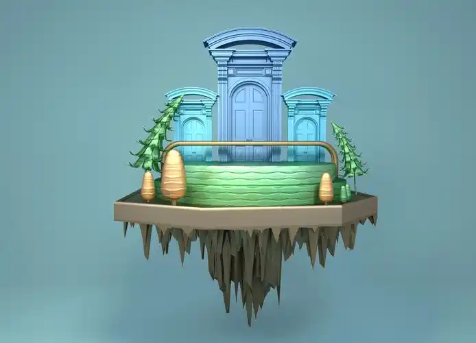 c4d装饰元素悬浮小景欧式门窗3d场景