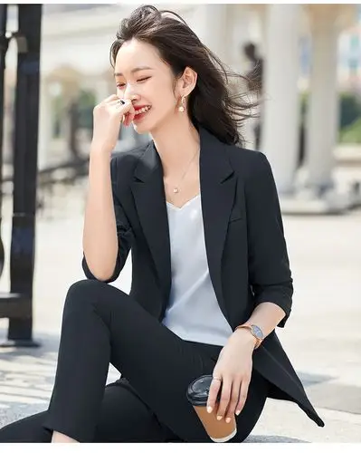 纽丰职业装女套装时尚气质女神范春夏小西装外套女白领两件套休闲薄款