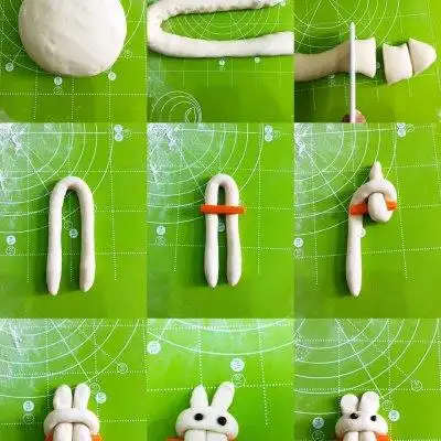 12种小动物馒头的做法之卡通的兔子馒头儿子也跟着学,挺有意义的!