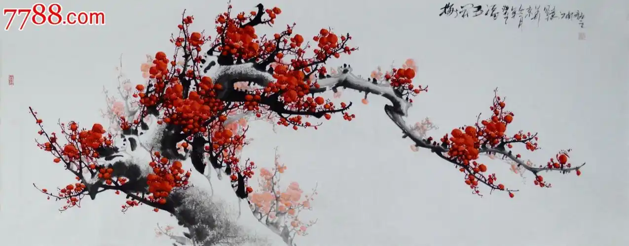 小六尺花鸟画红梅图《梅开五福》hn1685