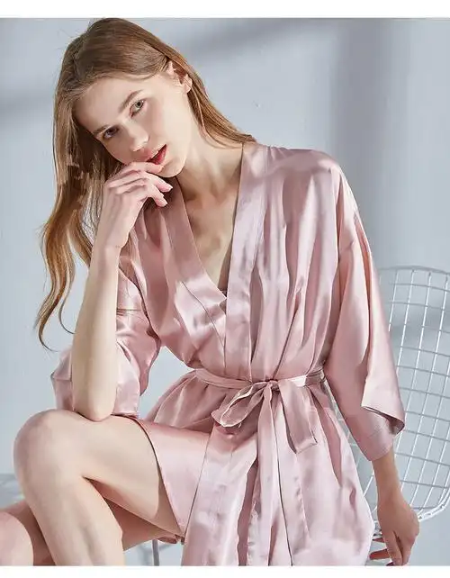 上海故事真丝睡袍长款春夏秋季高档睡衣女系带桑蚕丝睡裙丝绸袍子装