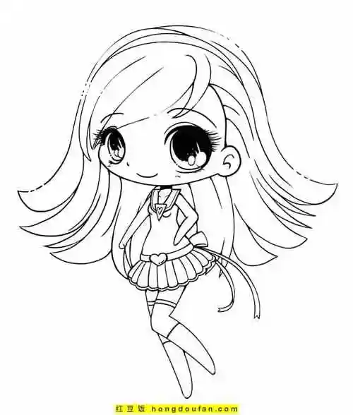 12张可爱的卡通小猫娘二次元公主涂色图片-红豆饭小学生简笔画大全