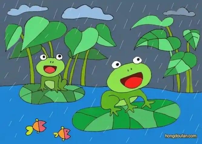 夏天要如何画下雨的池塘青蛙呱呱叫简笔画大全