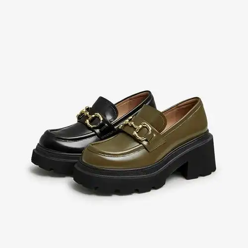 tata他她黑色乐福鞋女英伦皮鞋松糕厚底女鞋乐福鞋豆豆鞋