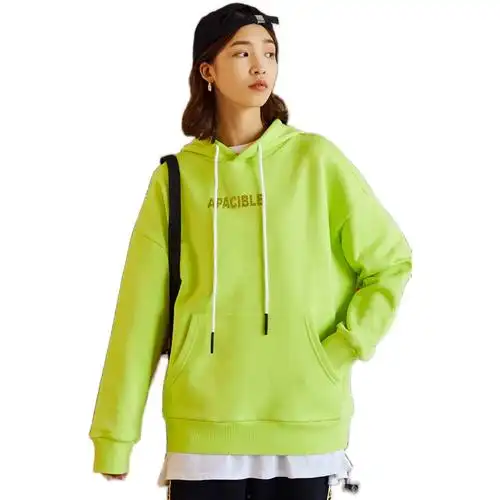 apacible阿帕奇原创潮牌休闲宽松连帽卫衣秋冬加绒男女荧光绿ins
