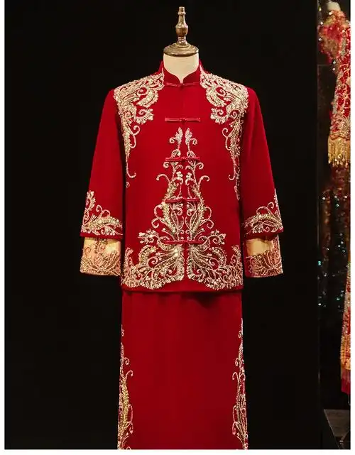 uxoc 唐装接亲服男士丝绒秀禾服中式婚礼婚服古典男妆结婚礼服古装男