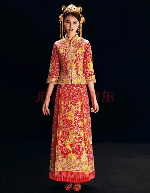 中式古典新娘结婚礼服汉服出嫁秀禾服新娘2021新款中式立领礼服春夏