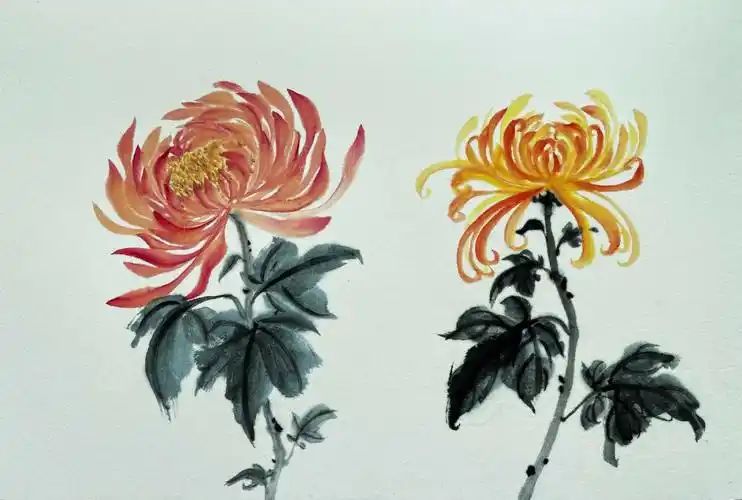 【100幅国画打卡,倒数第91幅】菊花种类繁多,形色各异.