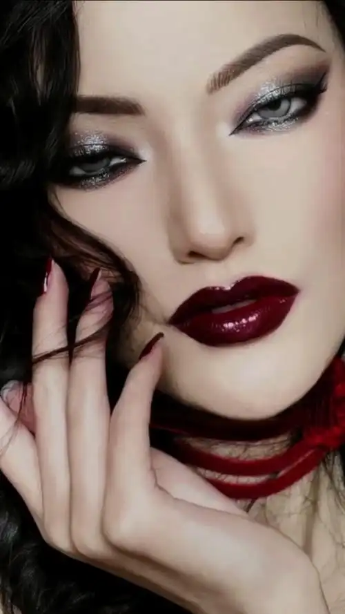 黑发配红唇,美丽坏女人