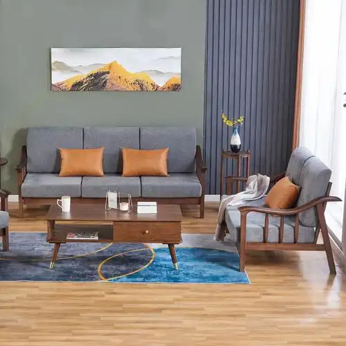 北欧全实木沙发组合现代简约新中式布艺沙发小户型客厅家具胡桃色