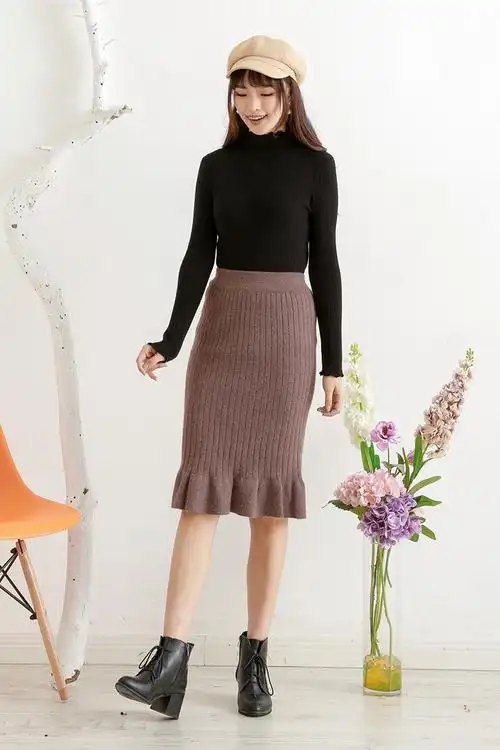 18款式春季针织一步裙半身裙中长款毛线裙秋冬高腰显瘦包臀荷叶边鱼尾