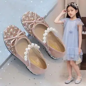 软底女孩高跟鞋宝宝女童鞋珍珠单鞋子小皮鞋公主鞋时尚儿童水晶鞋