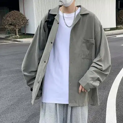 衬衫纯色长袖潮流三件套百搭休闲日系男生帅气一套搭配套装春夏季