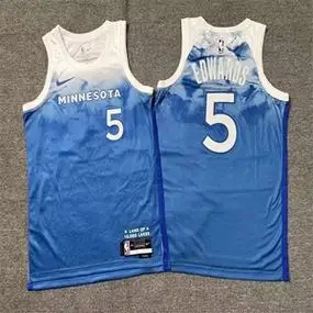 24赛季森林狼唐斯5号爱德华兹城市渐变版蓝色热压球衣