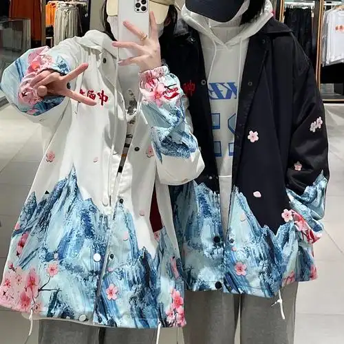 中国情侣夹克长袖女国李宁外套防晒樱花满印短外套